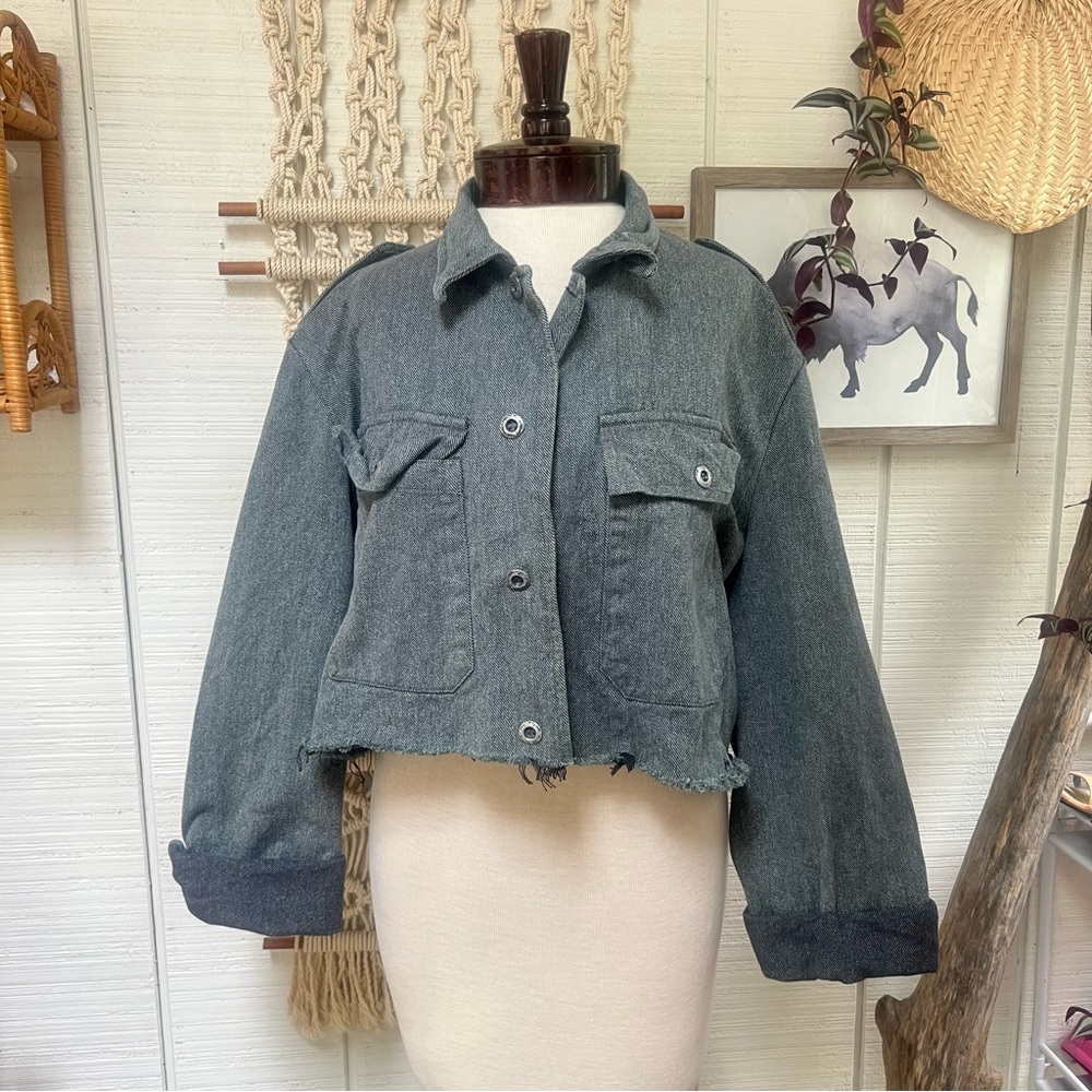 Up cycled selvedge denim cropped jacket